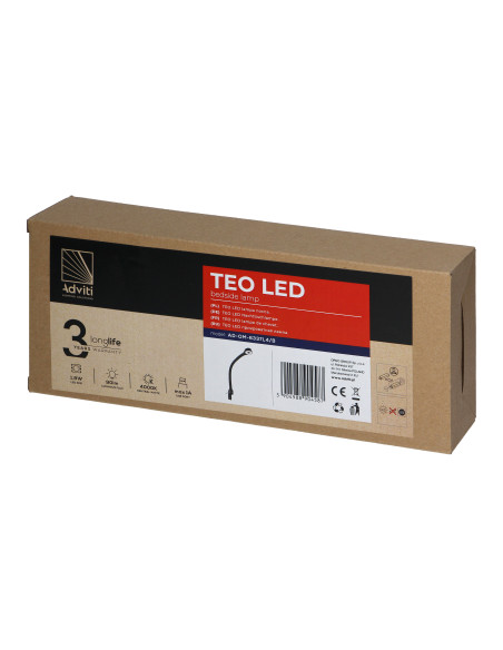 TEO lampka nocna LED, 1,8/7,5W, 90lm, 4000K, z USB, czarna