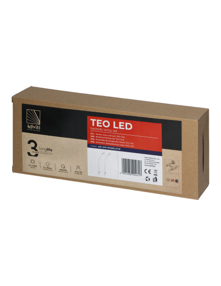 TEO zestaw 2 lampek nocnych LED, 2x1,8/7,5W, 4000K, z USB, biały