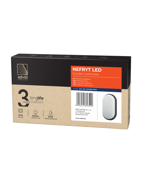 NEFRYT LED 10W, oprawa ogrodowa, 800lm, IP54, 4000K, czarna