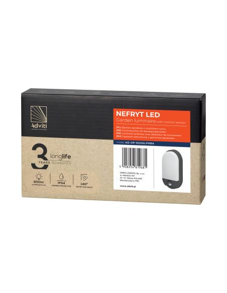 NEFRYT LED 10W, oprawa ogrodowa z czujnikiem ruchu PIR, 800lm, IP54, 4000K, szara