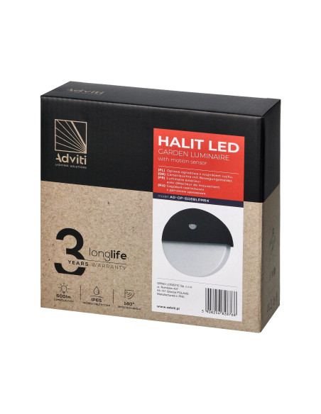 HALIT LED 10W, oprawa ogrodowa z czujnikiem ruchu 140st, 600lm, IP65, 4000K, IK10, czarna