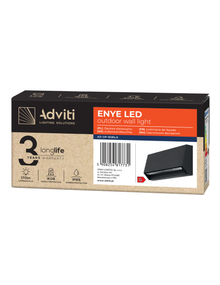 ENYE LED 3W, oprawa elewacyjna, 170lm, IP65, 4000K,