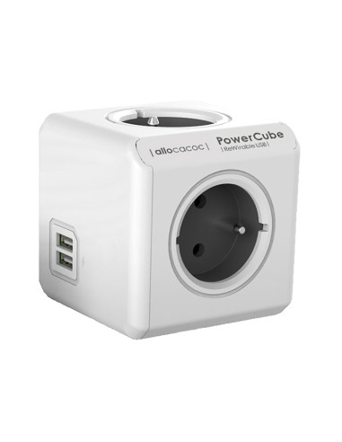 Rozgałęźnik Power Cube ReWirable USB + 4 wtyczki podróżne, kolor szary