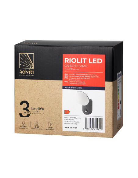 RIOLIT LED 15W, oprawa ogrodowa z czujnikiem ruchu, 1100lm, IP65, 4000K, szara