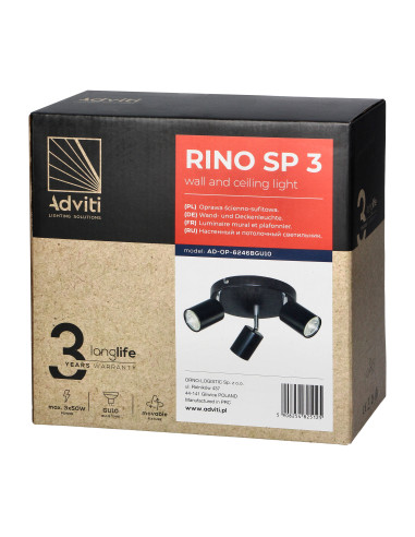 RINO oprawa ścienno-sufitowa, moc max. 3x50W,...