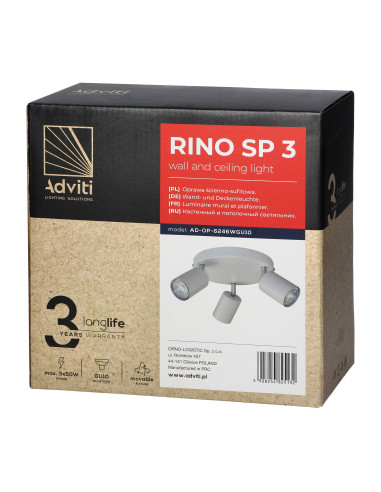RINO oprawa ścienno-sufitowa, moc max. 3x50W,...