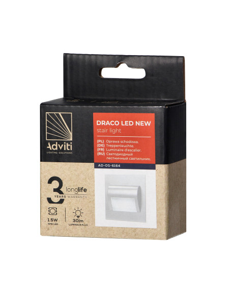 DRACO LED NEW 1,5W, oprawa schodowa podtynkowa, 12VDC, 30lm, 4000K, biała, innowacyjny sposób montażu