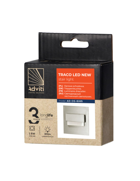 TRACO LED 1,5W, oprawa schodowa podtynkowa, 12VDC, 30lm, 4000K, satyna, innowacyjny sposób montażu