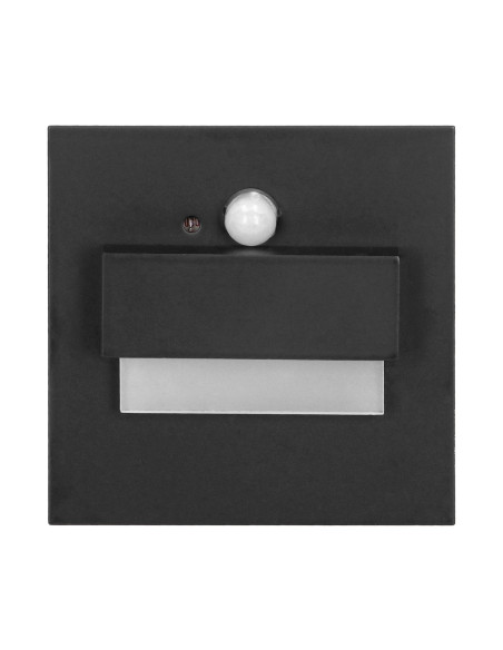 TRACO LED 1,5W, oprawa schodowa podtynkowa, 12VDC, 30lm, 4000K, czarna, czujnik ruchu i zmierzchu