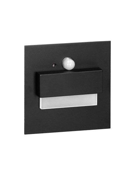 TRACO LED 1,5W, oprawa schodowa podtynkowa, 12VDC, 30lm, 4000K, czarna, czujnik ruchu i zmierzchu