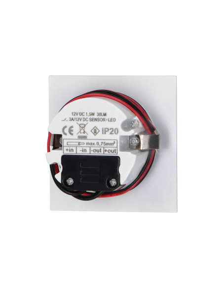 TRACO LED 1,5W, oprawa schodowa podtynkowa, 12VDC, 30lm, 4000K, biała, czujnik ruchu i zmierzchu