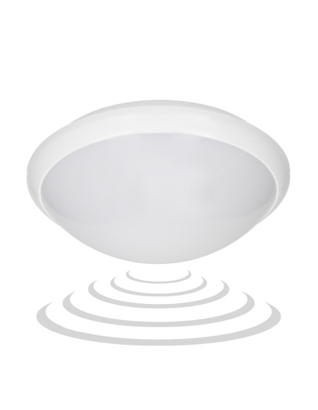 BREVA, plafon oświetleniowy z mikrofalowym czujnikiem ruchu, 60W, E27, IP44, poliwęglan mleczny