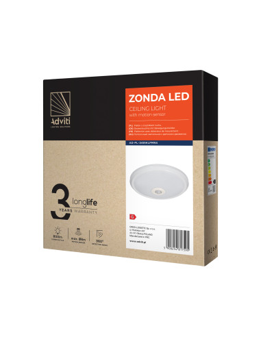 ZONDA LED 12W, plafon z czujnikiem ruchu,...