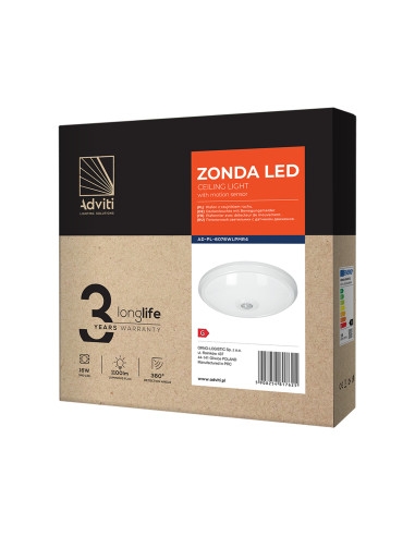 ZONDA LED 16W, plafon z czujnikiem ruchu,...