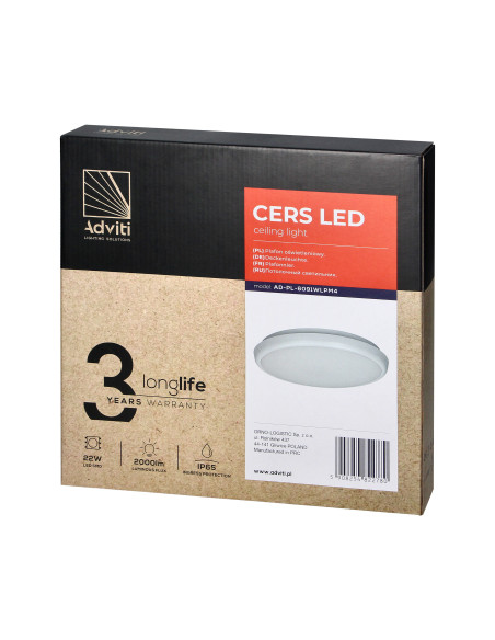 CERS LED 22W, plafon oświetleniowy, 2000lm, IP65, 4000K, poliwęglan mleczny, biały