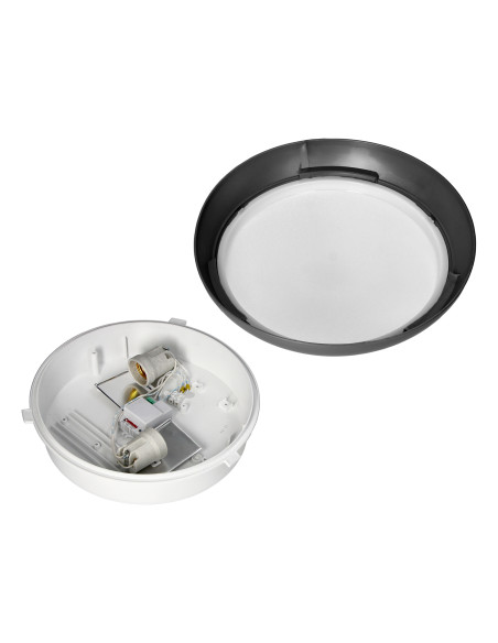 KOKO oprawa 2xE27 z mikrofalowym czujnikiem ruchu, 2x40W, czarna-polipropylen, klosz matowy-poliwęglan, IP44, IK10