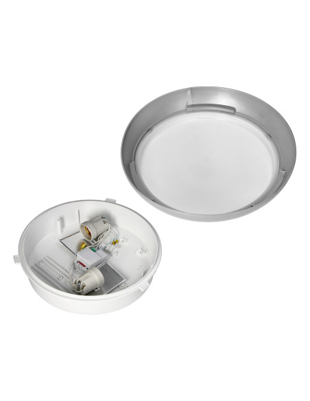 KOKO oprawa 2xE27 z mikrofalowym czujnikiem ruchu, 2x40W, srebrna-polipropylen, klosz matowy-poliwęglan, IP44, IK10