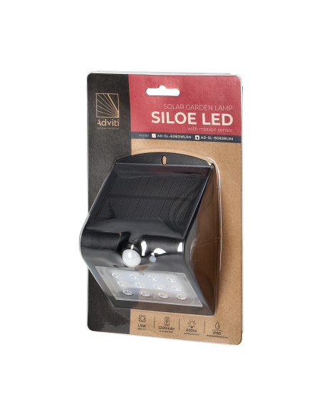  SILOE LED 1,5W, lampa solarna z czujnikiem ruchu 120st, 190lm, IP65, 4000K, 1200mAh, podwójne źródło światła,...