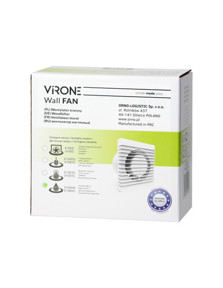 Wentylator łazienkowy 100mm, natynkowy z czujnikiem wilgoci i wyłącznikiem czasowym