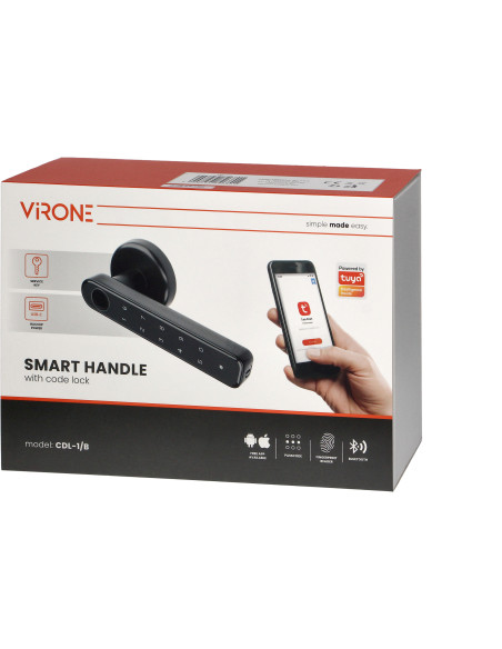 Klamka szyfrowa z klawiaturą dotykową, czytnikiem linii papilarnych i funkcją SMART, czarna