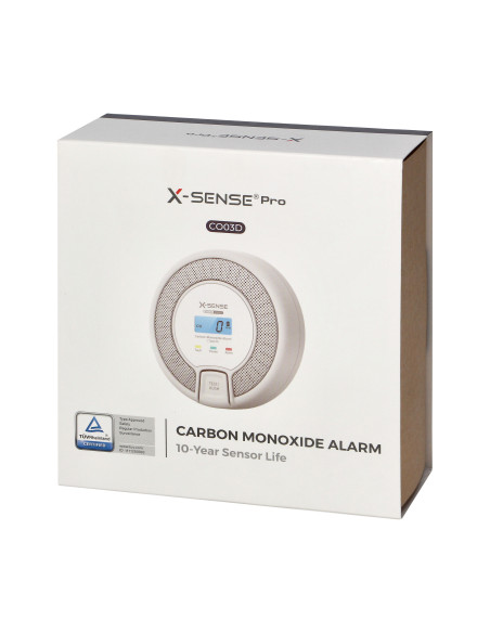Bateryjny czujnik tlenku węgla z przyciskiem TEST, żywotność 10 lat, zgodność z normą EN 50291-1:2018