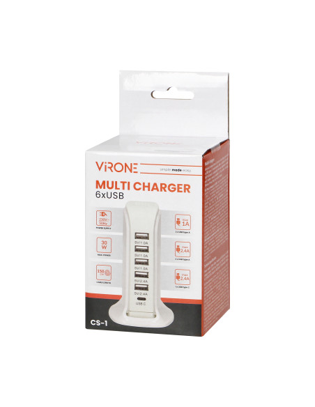 Stacja ładująca 5 x USB A, 1 x USB C, 5V DC / 6A