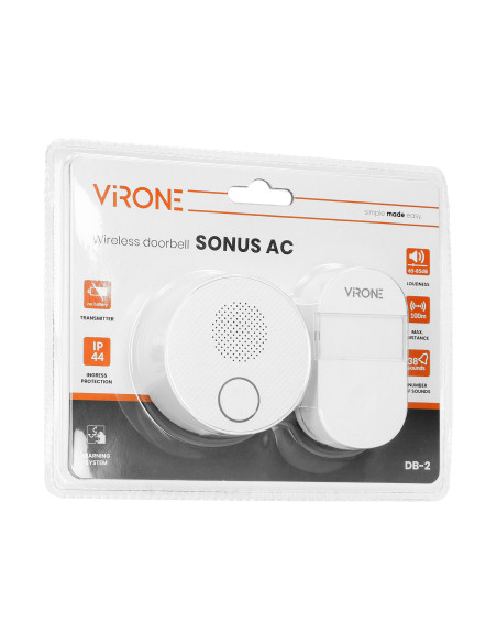 Dzwonek bezprzewodowy  SONUS AC, sieciowy, przycisk bezbateryjny, learning system, 38 dźwięków, 100m