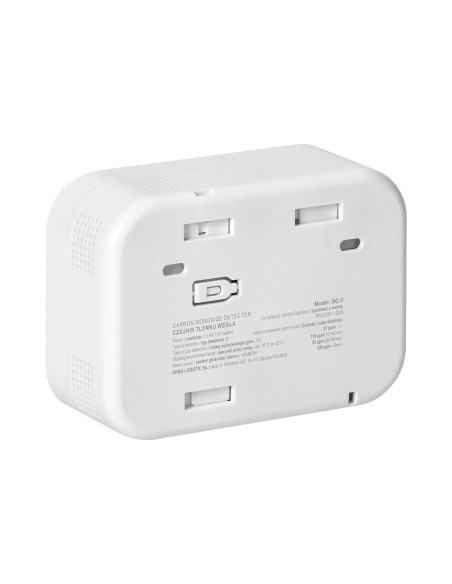 Bateryjny czujnik tlenku węgla z przyciskiem TEST, żywotność 10 lat, zgodność z normą EN 50291-1:2018