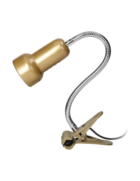LUKE, lampa biurkowa z klipsem, flex, 40W, E14, stal + tworzywo, złota