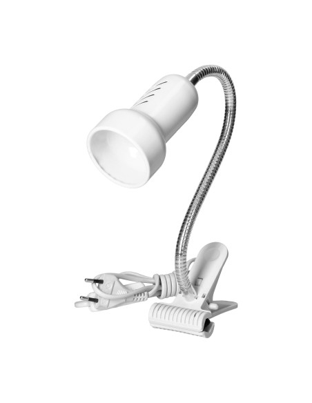LUKE, lampa biurkowa z klipsem, flex, 40W, E14, stal + tworzywo, biała