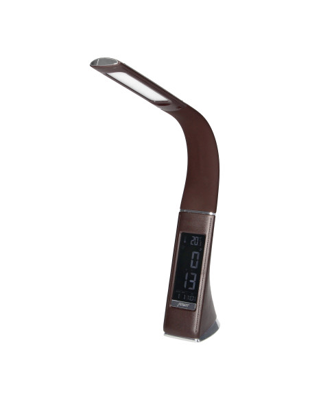 DOLOMIT LED 5W, lampka biurkowa z budzikiem, 400lm, 4000K, brązowa