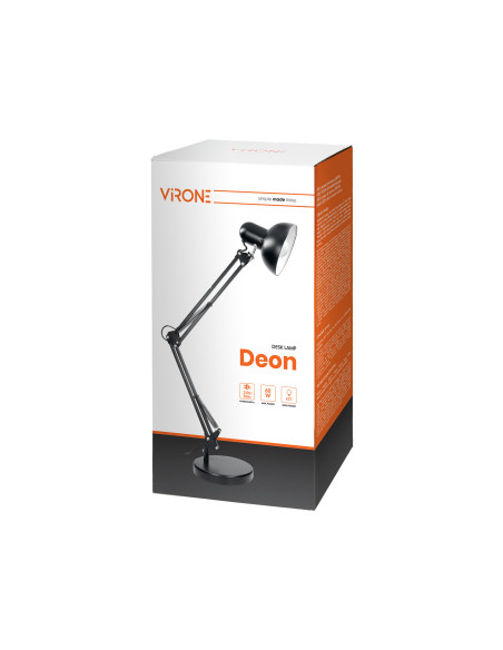 DEON, lampa biurkowa, 60W, E27, wysoka, stal, czarna