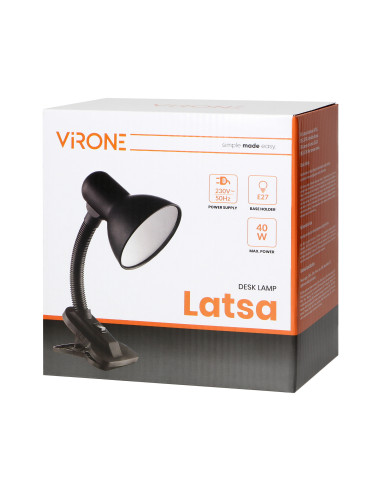 LATSA, lampa biurkowa z klipsem, 40W, E27, stal...