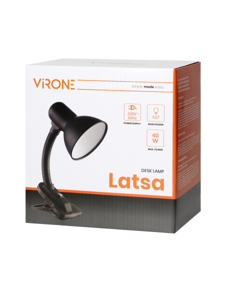 LATSA, lampa biurkowa z klipsem, 40W, E27, stal + tworzywo, biała