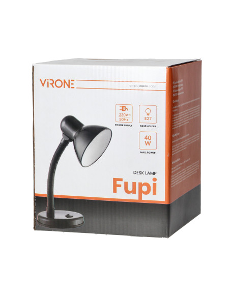 FUPI, lampa biurkowa, 40W, E27, stal + tworzywo, czarna