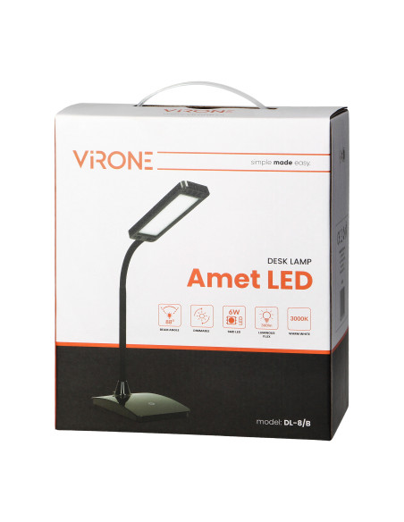 AMET LED DIM 6W, lampka biurkowa, 360lm, 3000K, czarna, funkcja ściemniania
