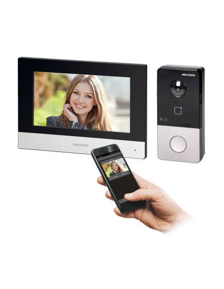 HIKVISION DS-KIS603 zestaw wideodomofonowy jednorodzinny PoE z monitorem dotykowym 7", z czytnikiem zbliżeniowym,...