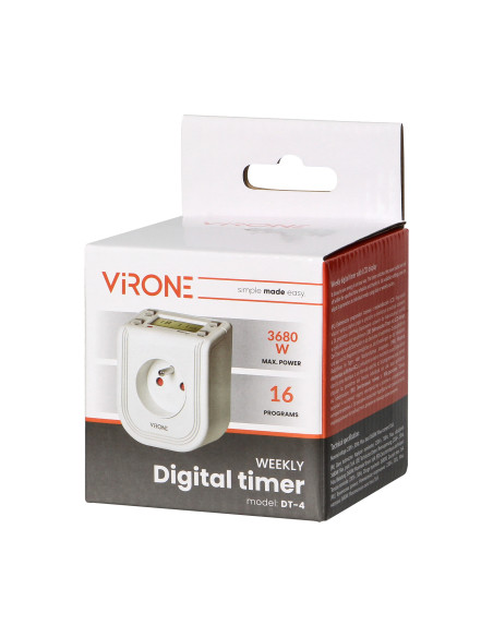  Elektroniczny programator czasowy z górnym wyświetlaczem LCD, 230 VAC 3680W, 16 punktów przełączenia, symulator...