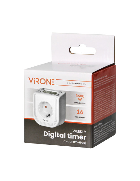  Elektroniczny programator czasowy z górnym wyświetlaczem LCD, 230 VAC 3680W, 16 punktów przełączenia, symulator...