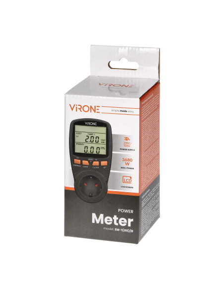  Dwutaryfowy watomierz, kalkulator energii z wyświetlaczem LCD, 2 oddzielne taryfy, wewnętrzny akumulator, wersja...