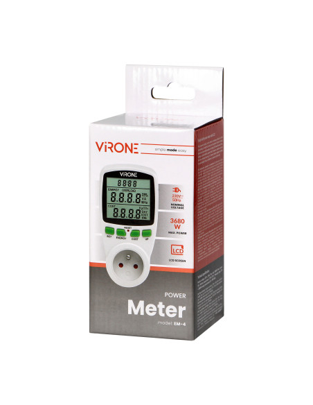 Jednotaryfowy watomierz, kalkulator energii z wyświetlaczem LCD, jedna taryfa, wbudowany akumulator
