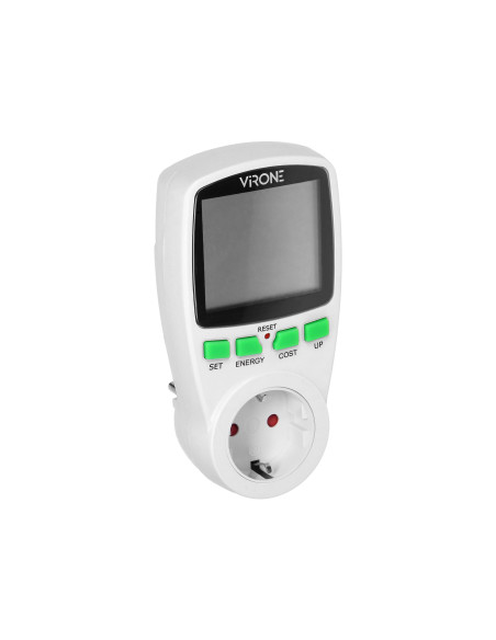 Jednotaryfowy watomierz, kalkulator energii z wyświetlaczem LCD, jedna taryfa, wbudowany akumulator, wersja Schuko