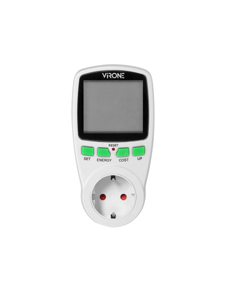 Jednotaryfowy watomierz, kalkulator energii z wyświetlaczem LCD, jedna taryfa, wbudowany akumulator, wersja Schuko