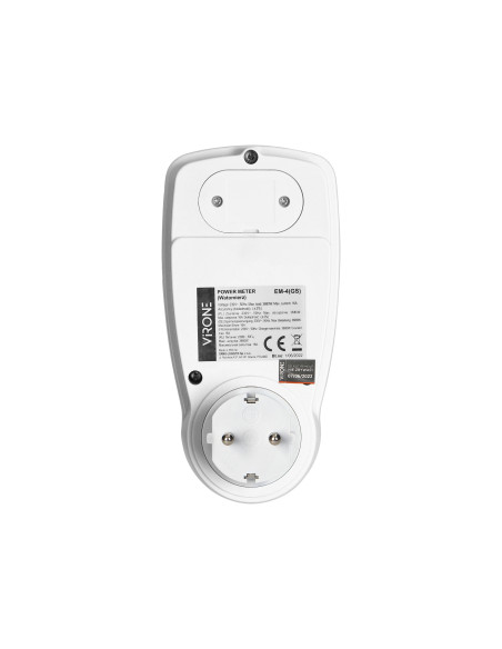 Jednotaryfowy watomierz, kalkulator energii z wyświetlaczem LCD, jedna taryfa, wbudowany akumulator, wersja Schuko