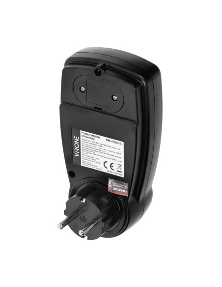  Jednotaryfowy watomierz, kalkulator energii z wyświetlaczem LCD, jedna taryfa, wbudowany akumulator, wersja Schuko,...