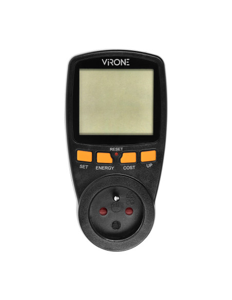 Jednotaryfowy watomierz, kalkulator energii z wyświetlaczem LCD, jedna taryfa, wbudowany akumulator, czarny