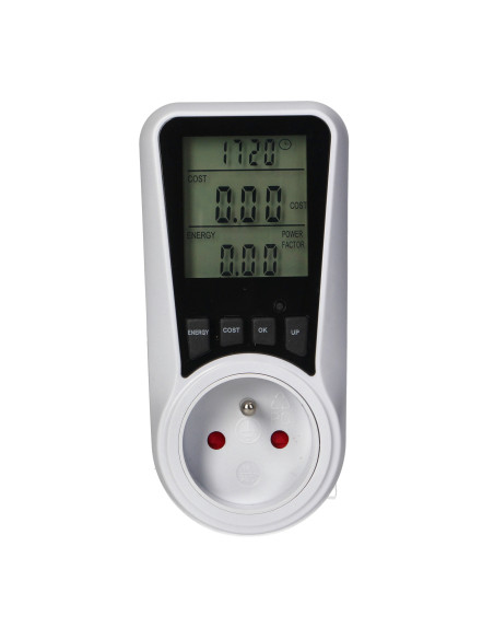 Dwutaryfowy watomierz, kalkulator energii z wyświetlaczem LCD, 2 oddzielne taryfy, wewnętrzny akumulator, 16A 230V