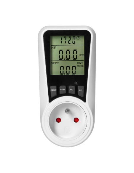 Dwutaryfowy watomierz, kalkulator energii z wyświetlaczem LCD, 2 oddzielne taryfy, wewnętrzny akumulator, 16A 230V