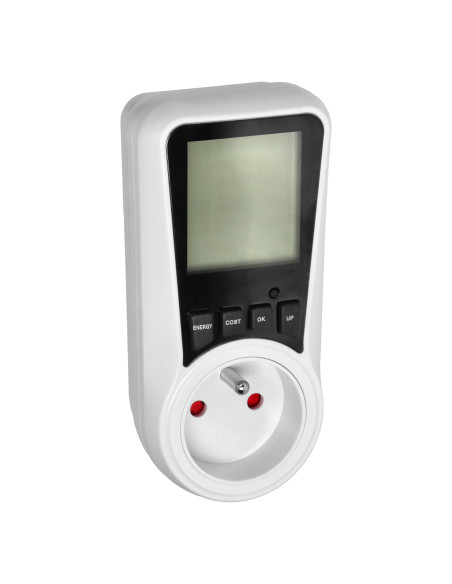 Dwutaryfowy watomierz, kalkulator energii z wyświetlaczem LCD, 2 oddzielne taryfy, wewnętrzny akumulator, 16A 230V