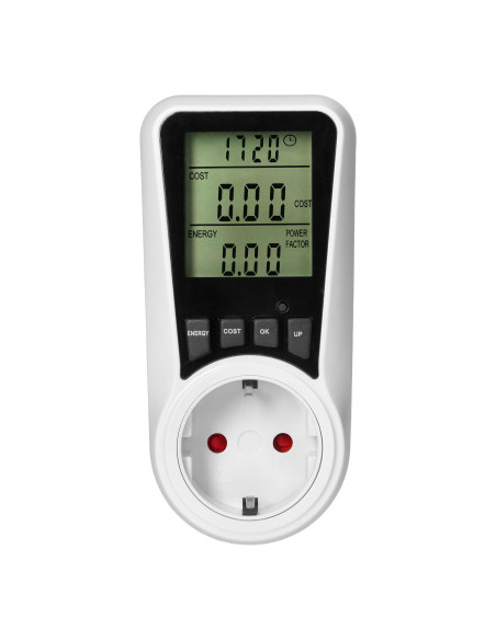  Dwutaryfowy watomierz, kalkulator energii z wyświetlaczem LCD, 2 oddzielne taryfy, wewnętrzny akumulator, 16A...